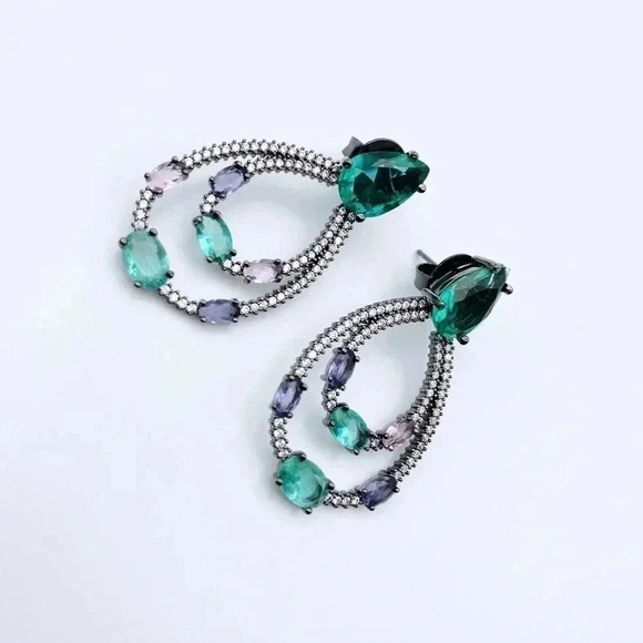 GLASS Stone Hoops Earrings | Party Earrings - Picture 2 of 3